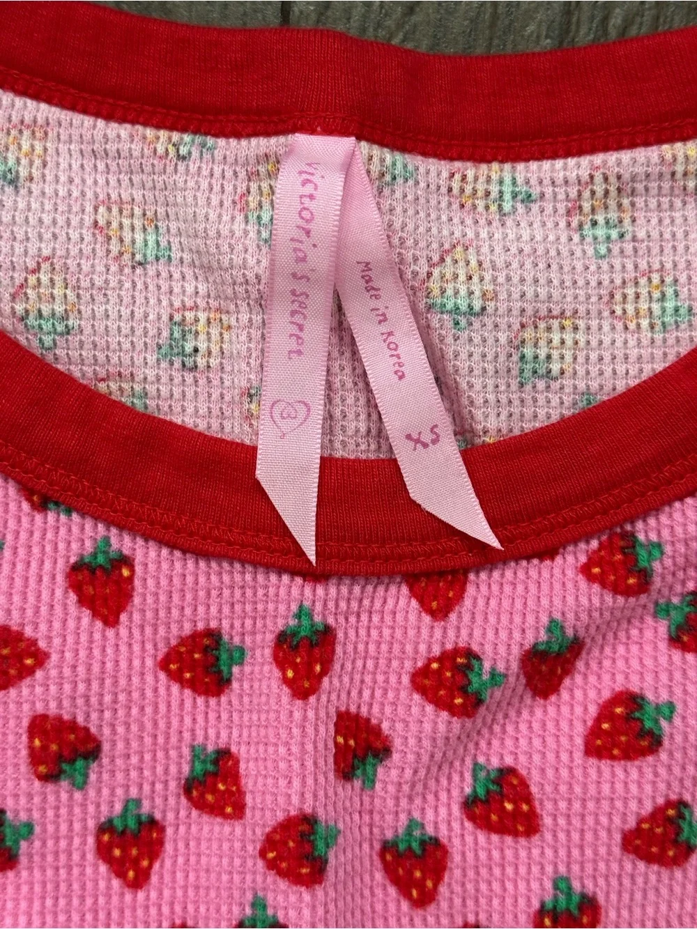 Victoria's Secret Girls Pink Strawberry Pajama Set with Red Trim